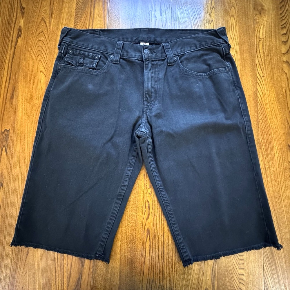 True Religion Black Straight Flap Pocket Cut-Off‎ Cotton Bermuda Shorts Men's 38
